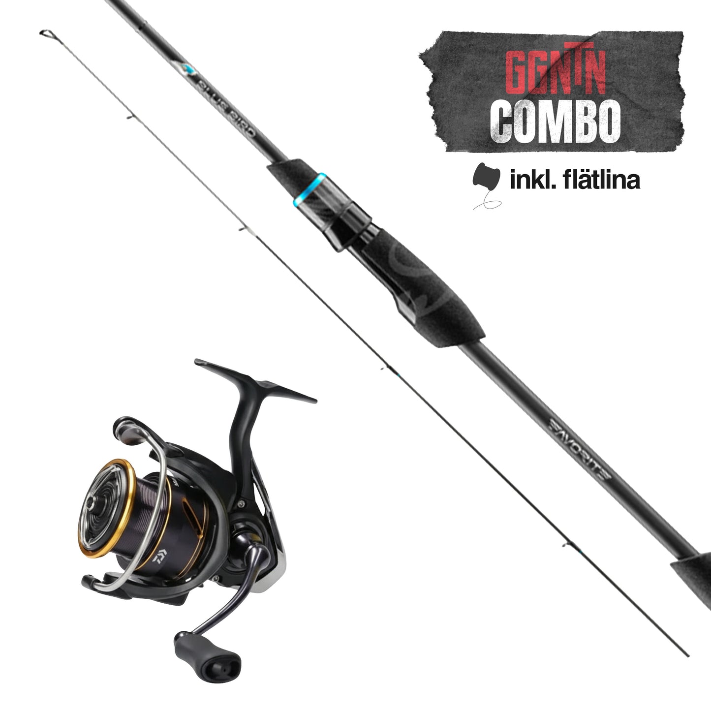 Kanalencombo: Favorite Blue Bird BB1 732L-T 3-12g, 2-del + Daiwa Sensor AJ LT 2000, Haspel (inkl påspolad flätlina)