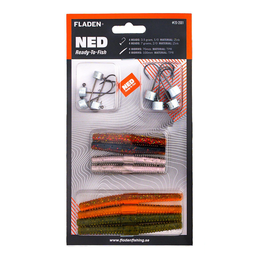 Fladen NED Ready-To Fish betespaket (8 nedskallar, 8 jiggar)