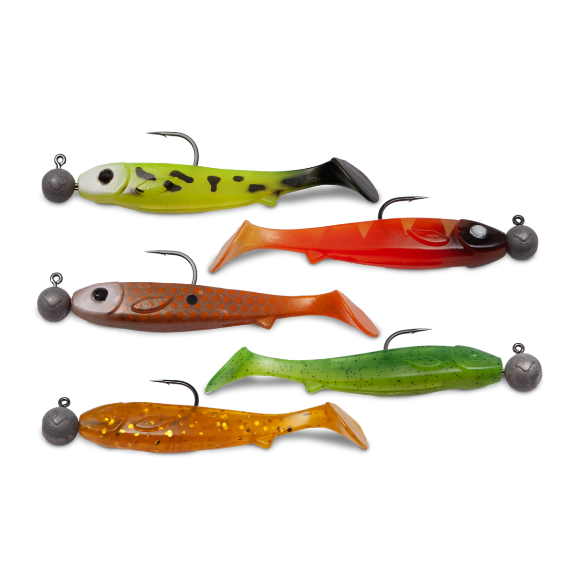 Kanalgratis Flatnose Mini 9cm med jiggskalle (färdigriggad), 5-pack
