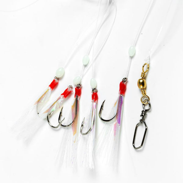 Fjäderhäckla vit med flash och vita kulor 3/0, 5-krok