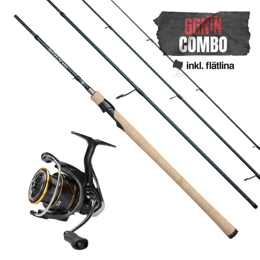 Havsöring- resecombo: Abu Garcia Sölv AG2 10ft 10-30g, 4-del + Daiwa Sensor AJ LT 3000-C, Haspel (inkl påspolad flätlina)