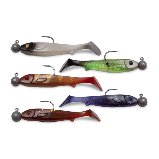 Kanalgratis Flatnose Mini 9cm med jiggskalle (färdigriggad), 5-pack