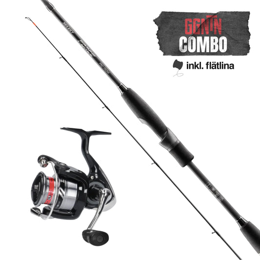 Haspelset: Select FORCE 762MH 10-30g + Daiwa RX LT 3000-C (inkl påspolad flätlina)