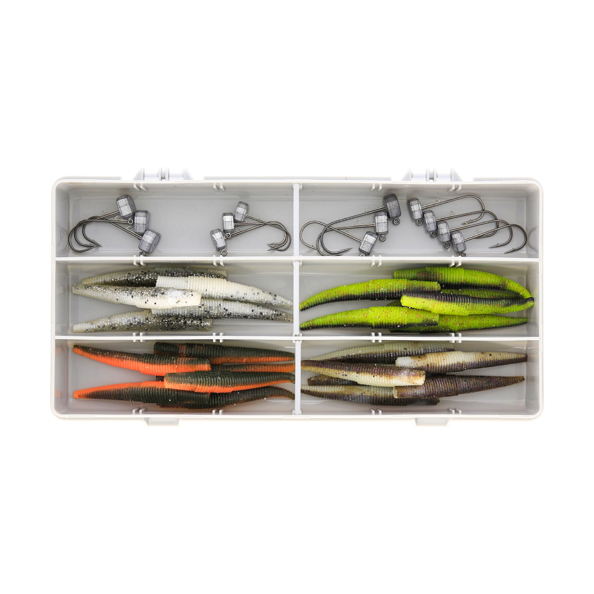 Westin Ned Worm Box (betespaket för abborre med 24 jiggar + jiggskallar och beteslåda)