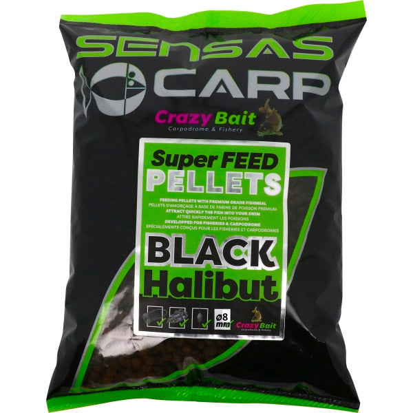 Sensas Super Feed Pellets Black Halibut 8mm, 700g